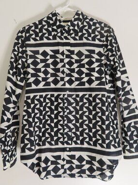 J.Crew Cotton B&W Graphic Print Shirt Petite Small